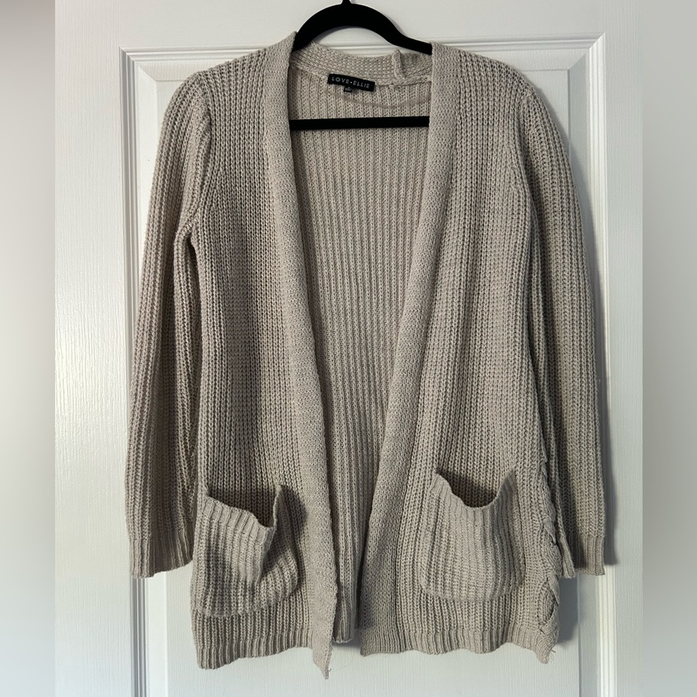 Love Ellie Audra Side Lace Up Detail Textured Cardigan- Beige